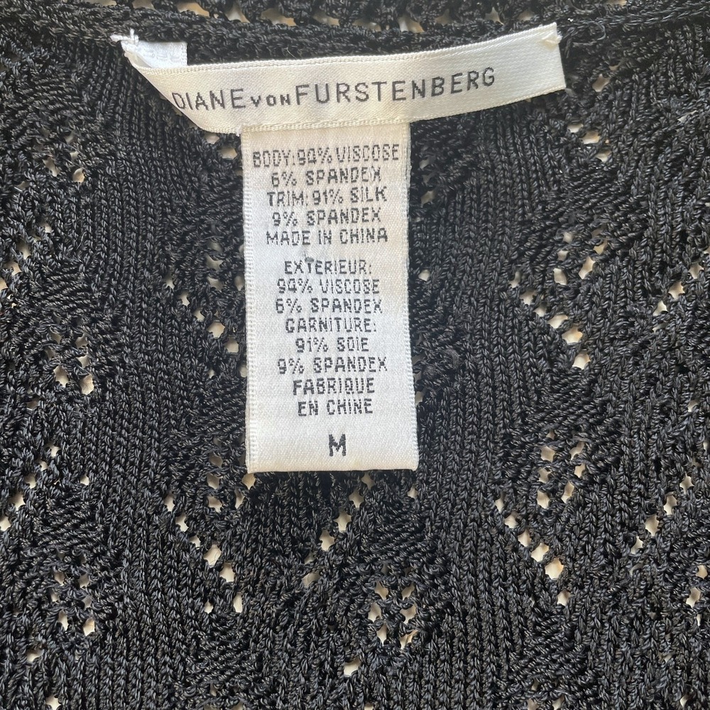 Vintage Diane Von Furstenberg Crochet Knit‎ Viscose Silk Dress Black Size Medium - Picture 5 of 11